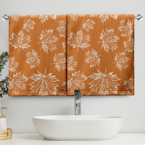 PRICES MAY VARY. ✿MATERIAL AND SIZE: Our fall maple leaves hand towels are made from premium cotton and are soft, plush and highly absorbent, each autumn towel measures 14.4 x 28.3 inches making them ideal for everyday use in the bathroom, kitchen or pool. ✿VIBRANT COLOR PALETTE: Our orange autumn kitchen towels are not only soft and absorbent, they are also printed with autumn-inspired elements of white maple leaves to bring warmth and artistry to your home. ✿OCCASION: The fall maple leaaf deco Leaf Bathroom, Fall Maple Leaves, Autumn Kitchen, Orange Autumn, Autumn Inspired, Decorative Dish, Bathroom Towel, Maple Leaves, Bathroom Towels