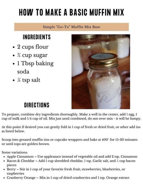 Homemade Cookie Mix Recipes, Basic Muffin Mix Recipes, Premade Mixes In A Jar, Homemade Dry Mixes Baking, Easy Stand Mixer Recipes, Make Ahead Mixes, Dry Mixes In A Jar, Homemade Muffin Mix Recipes, Basic Baking Recipes