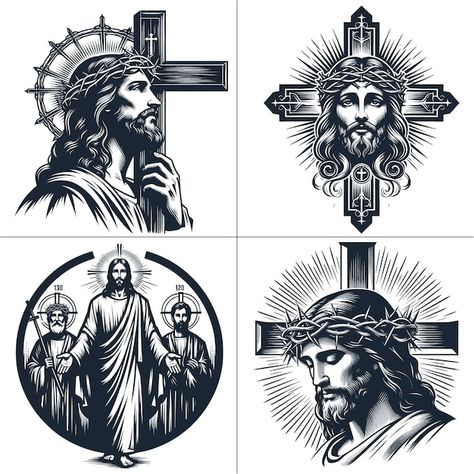 Silhouette Vector Art, Christ On The Cross Image, Jesus Crown Of Thorns Tattoo, Crown Of Thorns Illustration, Cruz Vector, Cross With Crown Of Thorns, Thorn Crown, Crown Vector, Jesus Art Drawing