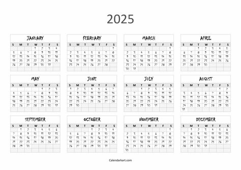 Free Printable Year At A Glance Calendar 2025 - CalendarKart At A Glance Calendar, January February March, At A Glance, Free Printables