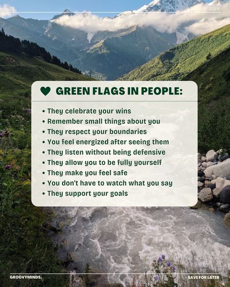 In our pursuit of meaningful connections, it's crucial to surround ourselves with people who uplift and inspire us – the kind of groovy individuals who fuel our confidence and personal growth. Share this with a green-flag person in your life.🥬 #relationships #friendship #friends #family #greenflags #happiness #selflove #selfdevelopment #trust #personalgrowth Friendship Green Flags, Green Flags, Green Flag, Meaningful Connections, Self Development, Healthy Relationships, Personal Growth, Make You Feel, Gq