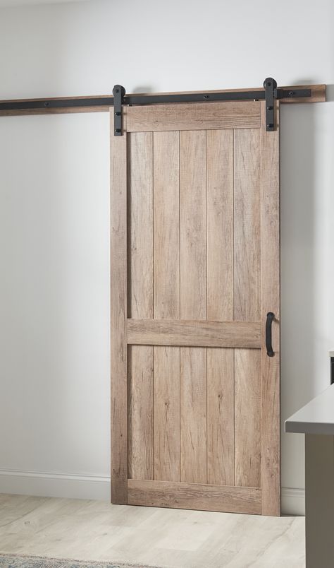 2 panel barn door kit from Masonite Barn Door Diy, Bedroom Barn Door, Barnyard Door, Barn Doors Interior, Barn Door Pantry, Bathroom Barn Door, Farm Door, Wooden Barn Doors, Wooden Sliding Doors