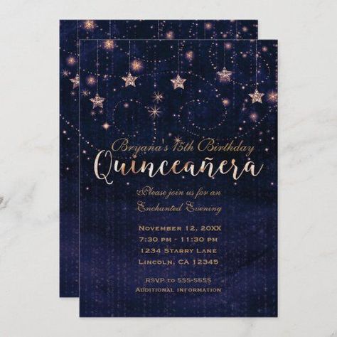 Budget Quinceanera, Sweet 16 Party Invitations, Quince Invitations, Quinceanera Themes, Quinceanera Invitations, Sweet 16 Parties, Gold Invitations, Blue Stars, 15th Birthday