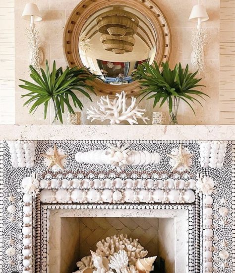 Seashell Fireplace, Shell Fireplace, Shell Yeah, Art Coquillage, Shell Mosaic, Seashell Painting, Sea Shell Decor, Shell Decor, Seashell Art