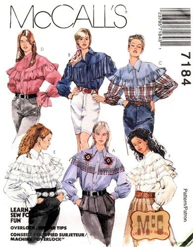 McCall's 7184 Fanciful Western Shirt 1994 Yoke Shirt, Western Style Shirt, Pants Sewing, Shirt Sewing Pattern, Pants Sewing Pattern, Vintage Dress Patterns, Cowgirl Shirts, Mccalls Sewing Patterns, Motif Vintage