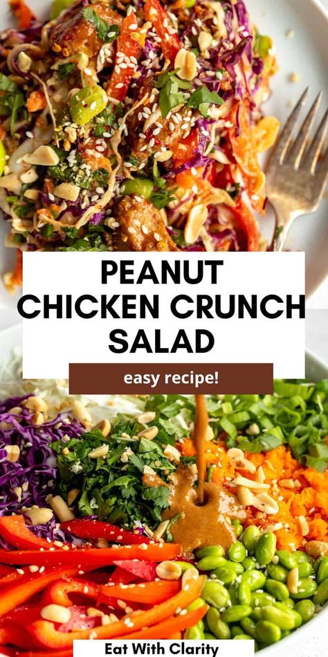 Simple Meal Prep Lunch, High Protein Salad, Crispy Sesame Chicken, High Protein Gluten Free, Simple Meal Prep, High Protein Salads, Crunch Salad, Asian Chicken Salads, Thai Peanut Chicken