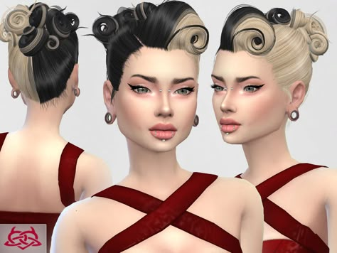 Sims 4 Fingerwaves, Victory Roll Hair, Sims 4 Hairstyles, High Bun Hair, 4 Hairstyles, 40s Hairstyles, 1950s Hairstyles, 50s Hairstyles, 1940s Hairstyles