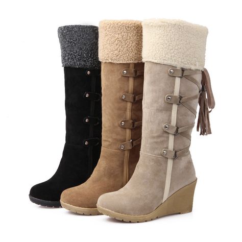 Wedge Snow Boots, Winter Wedges, Ladies Long Boots, Knee High Boots Winter, Leather Cowgirl Boots, Boots Thick, Warm Winter Boots, Winter Fashion Boots, Wedge Heel Boots