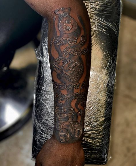 Follow @d2xtiny for more Tattoos For Black Skin Forearm, Men's Arm Tattoo, Front Arm Tattoo Men, Outer Forearm Tattoo Men, Hustle Tattoo, Forearm Tattoo Men Sleeve, Tattoo Men Sleeve, On Hand Tattoo, Fire Tattoos