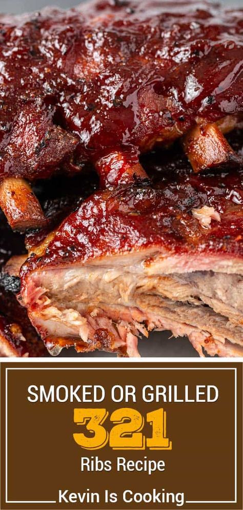 321 ribs are sticky, juicy, saucy, and fall-off-the-bone tender. Make this easy, step-by-step BBQ favorite in your grill or smoker! Bbq Ribs In Smoker, Tender Grilled Ribs, 321 Ribs, Bbq Pork Ribs On The Grill, Smoker Ribs Recipes, Smoked Ribs In Smoker, Bbq Ribs On The Grill, Electric Smoker Recipes, 321 Smoked Ribs