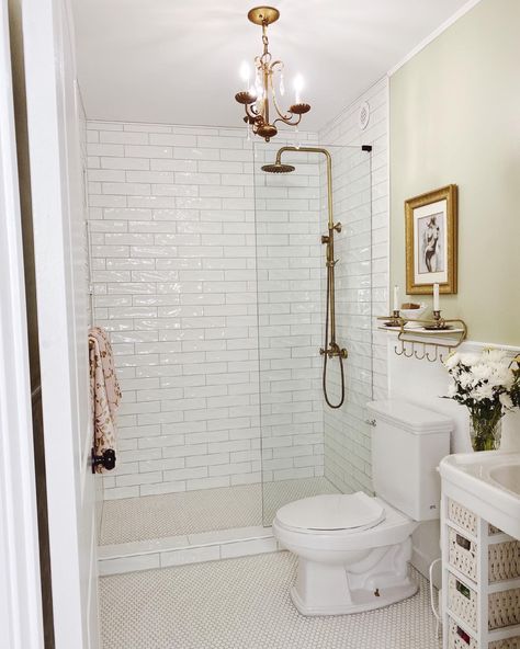 White Penny Tile Bathroom, Guilford Green, Traditional Bathroom Tile, Textured Subway Tile, Penny Tiles Bathroom, Textured Subway, Small Attic Bathroom, Subway Tile Showers, Subway Tiles Bathroom