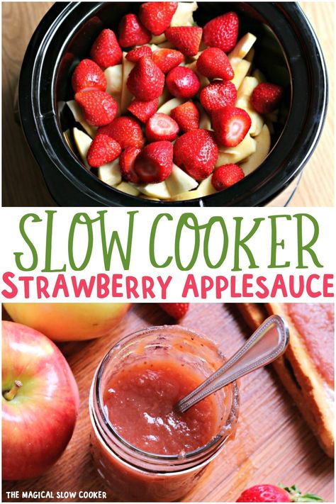 Slow Cooker Strawberry Applesauce is even better than store-bought and has no food coloring! - The Magical Slow Cooker #applesauce #strawberry #strawberryaplesauce #slowcooker Flavored Apple Sauce Recipes, Strawberry Applesauce, Garden Canning, Spring Drinks, Slow Cooker Applesauce, Magical Slow Cooker, Canning Ideas, The Magical Slow Cooker, Food Fails