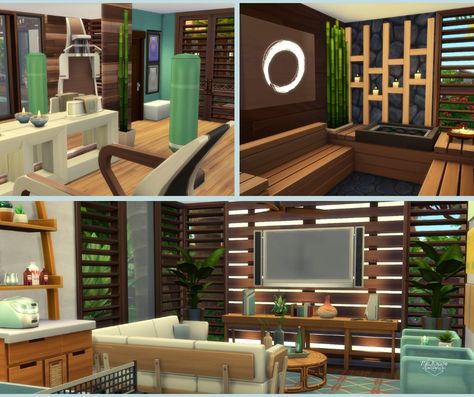 Gym & Family Room - I built this luxury family villa in the Sims 4. Download from the Gallery, ID: MsLAJade. Sims 4 Home Gym Ideas, Bloxburg Sauna Ideas, Sims 4 Gym Room, Sims 4 Home Gym, Sims Gym, Sims 4 Gym, Family Villa, Sauna Room, Sims 4 House Plans