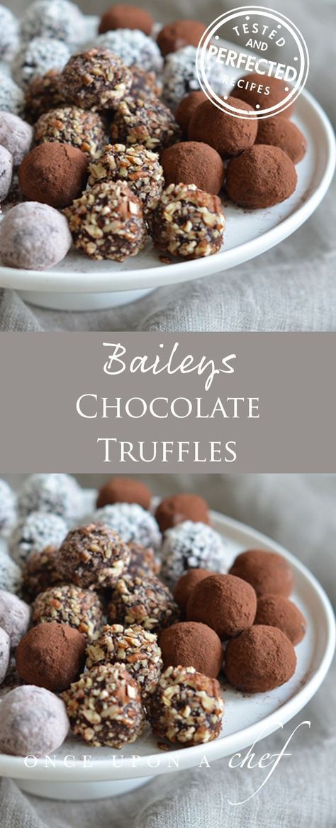 Bailey's Chocolate Truffles - Rich, creamy, and bittersweet, they are mouthfuls of pure, all-encompassing chocolate bliss. And the beauty of them, for those of us who watch what we eat, is that they�re so intense, you really only need one to satisfy your Desserts Chocolate, Dessert Chocolate, Truffle Recipe, Oreo Dessert, Homemade Candies, Homemade Chocolate, Chocolate Truffles, Candy Recipes, Chocolate Desserts