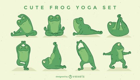 Yoga Character Design, Yoga Frog Tattoo, Yoga Pose Drawing, Frog Doing Yoga, Frog Character Design, Animals Doing Yoga, Frogs Illustration, Yoga Poses Drawing, Yoga Animals