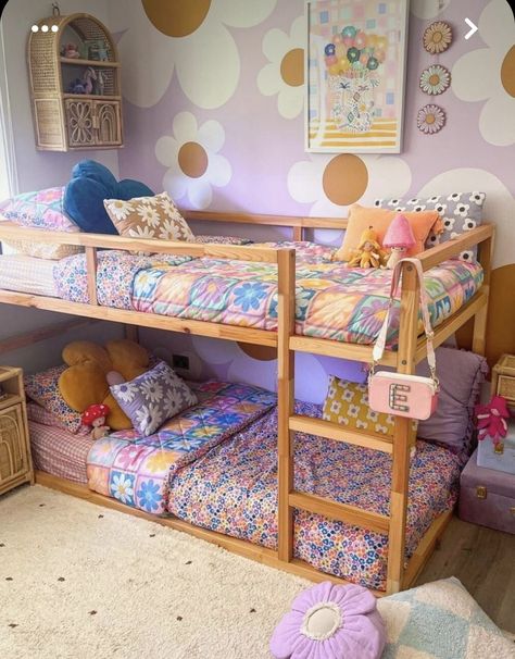 Colorful Kids Bedroom, Shared Girls Room, Kids Rooms Inspo, Decor Ideas Bedroom, Toddler Girl Room, Kids Bedroom Inspiration, Aesthetic Home Decor, Shared Room, Home Aesthetic