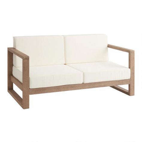 Light Brown Eucalyptus Segovia 2 Seater Outdoor Bench | World Market Brown Eucalyptus, House Shopping, Outdoor Loveseat, Outdoor Chair Cushions, Replacement Cushions, Outdoor Furniture Collections, Affordable Home Decor, Exterior House, Outdoor Bench