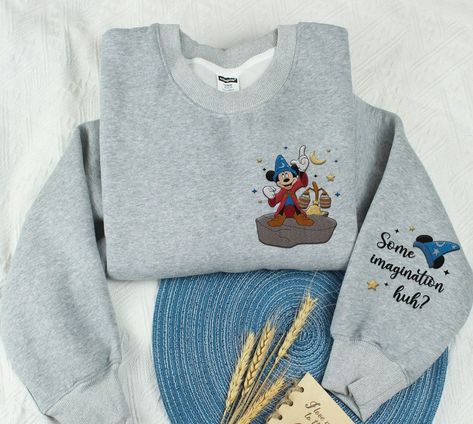 Embroidered Fantasia Sorcerer Mickey Magic Broom Some Imagination Huh Sweatshirt, Fantasmic Disney Embroidery Sweater,disneyland Family Trip - Etsy Disneyland Family, Magic Broom, Sorcerer Mickey, Disney Embroidery, Embroidery Sweater, Family Trip, Family Travel, Disneyland, Embroidery