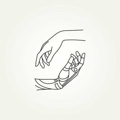 Robot Line Art, Science Line Art, Robot Hand Illustration, Computer Science Tattoo, Robot Hand Drawing, Futuristic Drawing, Simple Line Illustration, Innovation Illustration, Technology Tattoo