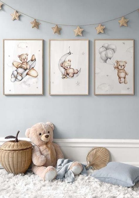 Captivating Baby's First Moments: Newborn Stats Posters Baby Boy Nursery Room Ideas Teddy Bear, Teddy With Balloons, Teddy Bear Nursery Theme, Teddy Bear Bedroom, Teddy Bear Room, Bear Nursery Theme, Teddy Nursery, Baby Handprint Crafts, Teddy Bear Nursery