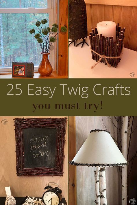 25 easy twig crafts for home decor Tree Branch Decor Diy, Nature Decor Diy, Twig Mirror, Twig Candle Holder, Twigs Diy, Twigs Decor, Crafts For Home Decor, Twig Crafts, Rustic Decorating