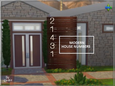 Decor: Modern House Numbers from Simthing New • Sims 4 Downloads Sims 4 Modern House, Front Door Numbers, Door Number Sign, New Modern House, Modern House Numbers, Number Tiles, Sims 4 Bedroom, Outdoor Deco, Number Wall