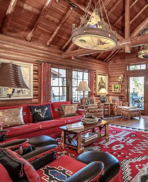 Southwest Homes Interior, Santa Fe Style Decor, Log Cabin Interior Design, South Western Decor, Cabin Interior Design, Property Ideas, Log Cabin Interior, Cowboy Chic, Pole Barn House Plans