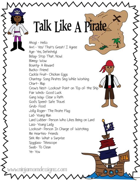 FREE Talk Like a Pirate Pirate Worksheets, Pirate Activities Preschool, Pirate Preschool, Pirate Unit, Pirate Classroom, Talk Like A Pirate Day, Pirate Activities, Talk Like A Pirate, Pirate Crafts