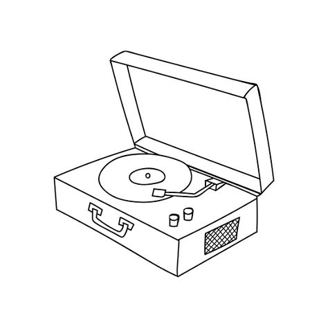 Juke Box Drawing, Vinyl Record Drawing, Record Player Drawing, Woodstock Tattoo, Free Motion Embroidery Ideas, Radio Casette, Record Player Tattoo, Sketch Furniture, Karma Tattoo