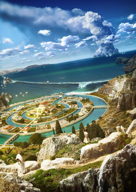 Ancient Atlantis, Atlantis The Lost Empire, Fantasy City, Fantasy Castle, Fantasy Places, Universe Art, Futuristic City, Sand Castle, Beautiful Buildings