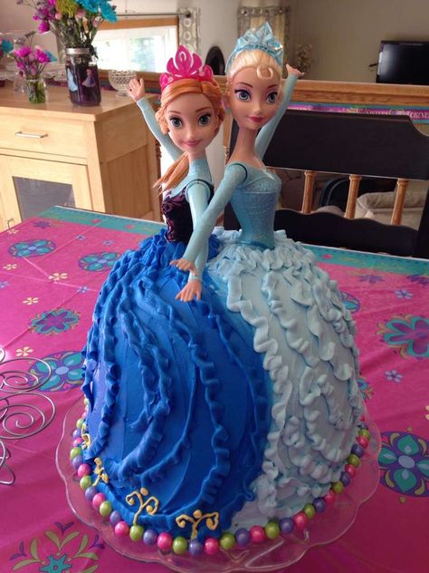 Elsa and Anna cake at a Frozen birthday party! See more party planning ideas at CatchMyParty.com! Anna Frozen Cake, Elsa Torte, Anna Cake, Frozen Bday Party, Elsa Cakes, Elsa Doll, Elsa Birthday, Frozen Themed Birthday Party, Frozen Birthday Cake