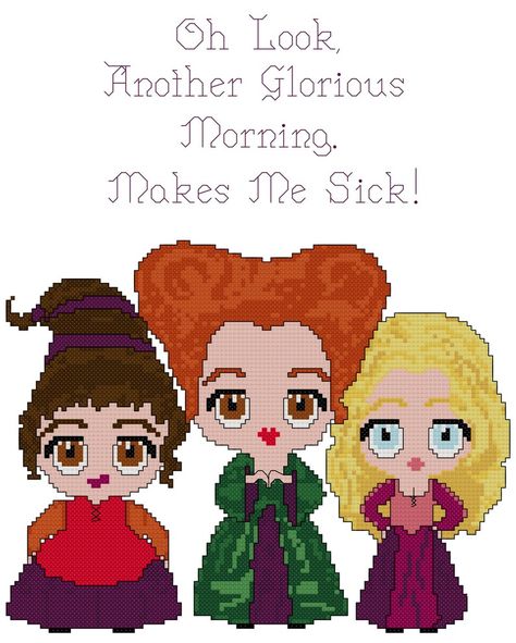 Sisters Cross Stitch Pattern, Cross Stitch Patterns Free Disney, Halloween Perler, Cross Stitch Tattoo, Hocus Pocus Disney, Counted Cross Stitch Patterns Free, Stitch Tattoo, Sanderson Sisters Hocus Pocus, Disney Cross Stitch Patterns