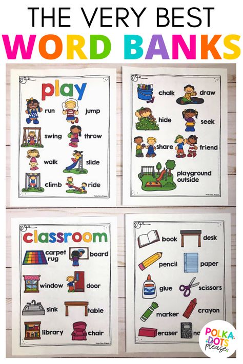 Classroom Writing Center 2nd Grade, Writing Center First Grade Set Up, Word Bank Ideas Classroom, Writing Center Ideas For First Grade, Word Banks For Writing, Word Bank Ideas, Writing Center First Grade, Preschool Writing Center Ideas, Writing Station Kindergarten