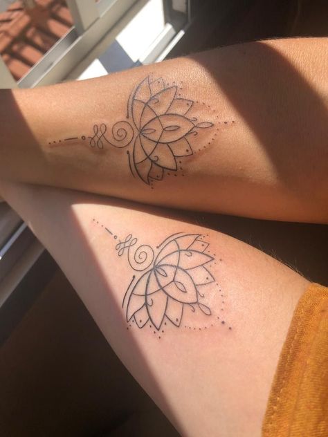 Unalome Family Tattoo, Mother Daughter Lotus Tattoo, Celtic Motherhood Knot Tattoo Lotus Flower, Motherhood Lotus Tattoo, Small Tattoo Symbols And Meanings, Motherhood Symbols, Mother Tattoos For Children, Motherhood Tattoos, Colour Tattoo For Women