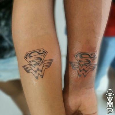 Superman Tattoos For Women, Superman Tattoo, Wonder Woman Tattoo, Superman Tattoos, Wrist Band Tattoo, Couples Tattoos, Super Suit, Woman Tattoo, Matching Couple Tattoos