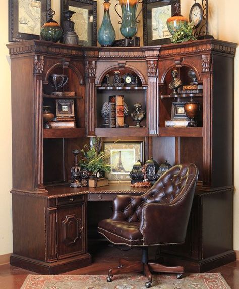 Hemispheres Furniture Store St. James Corner Desk By Philippe Langdon. Home office Old Fashioned Furniture, Antique Wooden Furniture, Traditional Office Decor, Library Corner, Victorian Desk, Vintage Home Office, Amazing Furniture, Set Meja Makan, Traditional Office