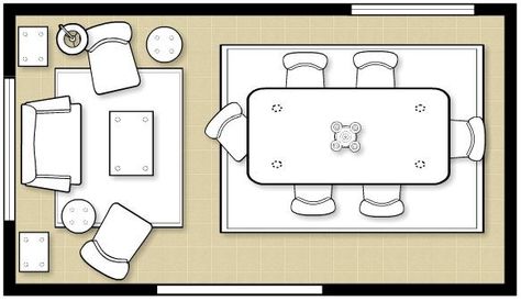 Great idea for a layout of a combo formal living and dinng space! Ours is a little bigger than this so maybe we could add a buffet/china cabinet or a bookshelf, but this is a good place to start! Dining And Sitting Room Combo, Dining Room Layout, Sofa Layout, Living Room Dining Room Combo, Living Room Layout, Dining Room Remodel, Dining Room Combo, 아파트 인테리어, Living Room Remodel