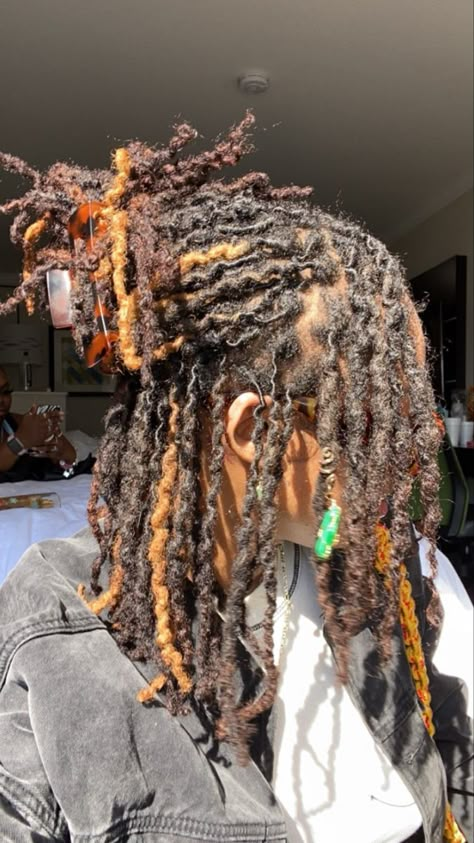 Black Brown Blonde Locs, Two Strand Twist Starter Locs Long Hair, Random Part Locs, Dread Locs Hairstyles For Women Long, Loc Extensions Before And After, Highlight Locs, Highlighted Locs, Two Stand Starter Locs, Free Part Locs