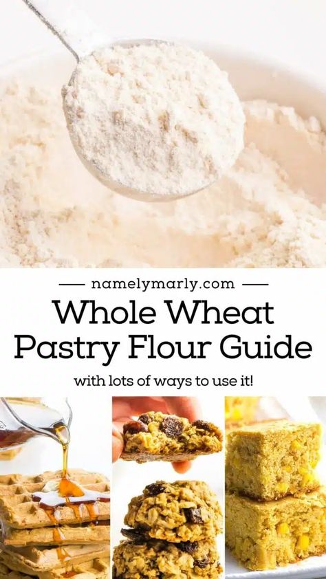 Baking with Whole Wheat Pastry Flour Whole Wheat Pastry Flour Recipes Baking, Whole Wheat Pastry Flour Recipes, Healthy Baked Goods, Whole Wheat Pastry Flour, Vegan Oatmeal Raisin Cookies, Wheat Flour Recipes, Whole Wheat Waffles, Vegan Pecan Pie, Vegan Pecan