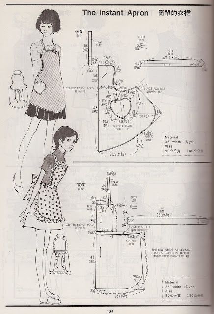 Vintage Apron Pattern, Pretty Apron, Japanese Apron, Diy Apron, Patron Vintage, Apron Sewing Pattern, Retro Apron, Cute Aprons, Sewing Aprons