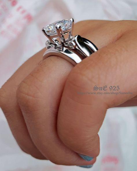 Princess Cut Three Stone Ring, Plain Wedding Band, Diamond Ring Princess Cut, Wedding Engagement Ring, Plain Bands, Sterling Silver Engagement Rings, Bridal Bands, Wedding Ring Designs, Wide Band Rings