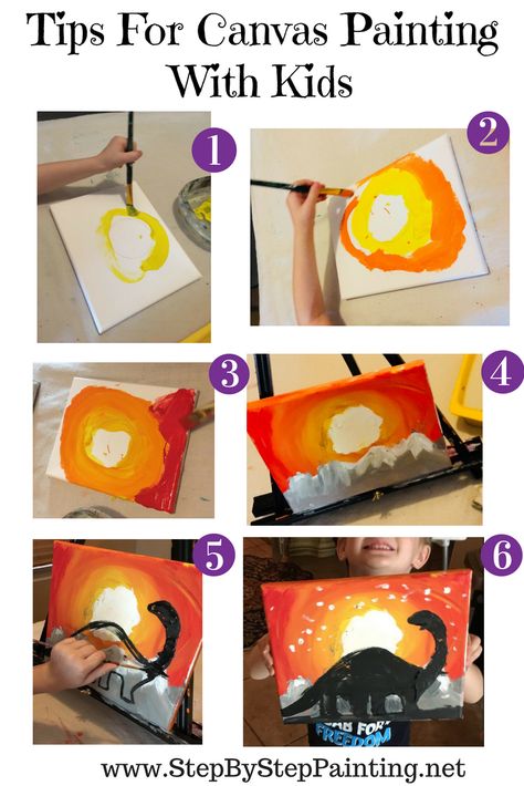 Painting For Kids - Step By Step Canvas Painting - Online Tutorials Teen Camp, Rolled Magazine Art, Painting With Kids, Artsy Painting, Art 101, Directed Drawing, Painting Pictures, Art Journal Cover, Canvas Painting Tutorials