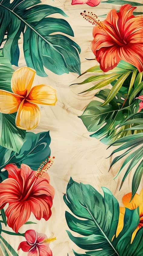 Wallpaper flower bushes graphics hibiscus blossom. | free image by rawpixel.com / Tanat Chittirungsan Watercolor Invites, Flower Bushes, Tropical Elements, Aztec Wallpaper, Summer Aesthetics, Tropical Floral Pattern, Tropical Flower Plants, Wallpapers For Mobile Phones, Wallpapers Phone