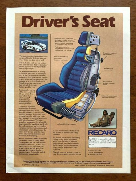 Recaro Seats, Classic Advertising, Technology Diy, Custom Car Interior, Martini Racing, Shoulder Support, Sport Seats, Keyless Entry, Classic Cars Online