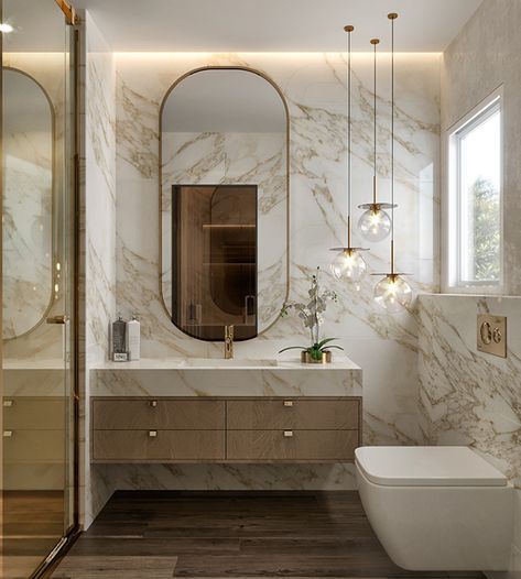 Master Bedroom on Behance Powder Washroom, Master Bathrooms Luxury, Bathroom Lighting Inspiration, Master Vanity, Bathroom Design Styles, Modern Bathroom Lighting, Bathroom Decor Luxury, Bathroom Redesign, Vanity Ideas