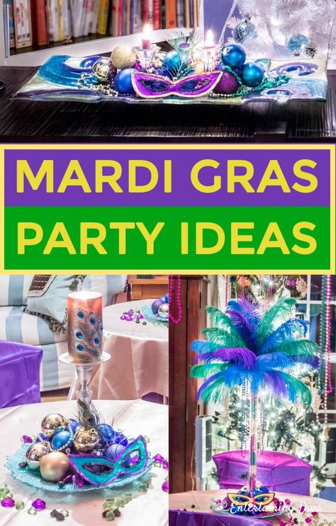 These Mardi Gras party ideas for centerpieces, table decorations and room decor are awesome! Perfect for a Fat Tuesday celebration, birthday party or masquerade ball. Mardi Gras Party Ideas, Party Decorating Ideas, Mardi Gras Cake, Mardi Gras Party Decorations, Mardi Gras Hats, Mardi Gras Centerpieces, Mardi Gras Crafts, Mardi Gras Food, Easy Party Decorations