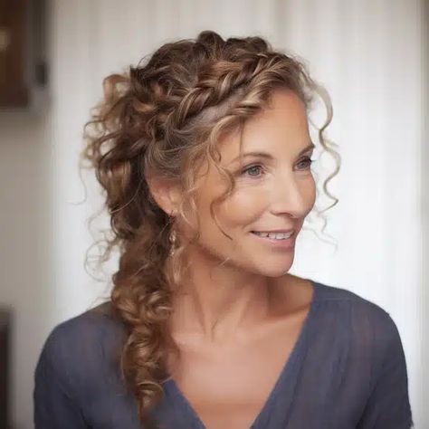 Over 40 Curly Hairstyles, Blonde Curly Hair Over 50, Medium Length Curly Hairstyles Over 40, Mother Of The Bride Hair Curly Over 50, Curly Hairstyles For 50+, Hair Cut For 50 Year Old Women Over 50 Curly, Elegant Curly Hairstyles, Curly Side Braid, Best Curly Hairstyles