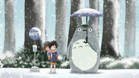 Ghibli Winter, Anime Snow, Neighbour Totoro, Waiting For The Bus, Ghibli Studio, The Best Anime, Computer Wallpapers, Snow Forest, Ghibli Artwork