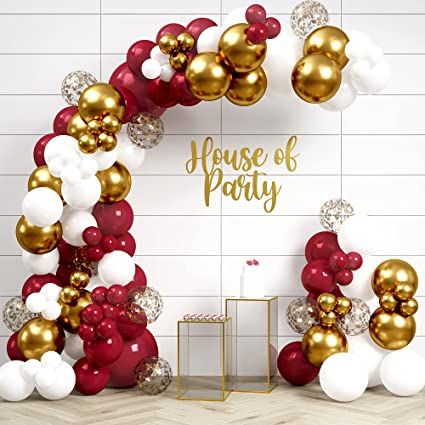 Red And White Balloon Garland, Red And Gold Balloons, White Balloon Garland, Pink Garland, Red Party Decorations, Red Birthday Party, Deco Ballon, Shower Balloons, Gold Party Decorations