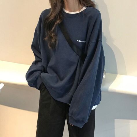 Surbane Letter Print Sweatshirt | YesStyle Mode Harajuku, Womens Sweatshirts Fashion, Gray Hoodies, Chic Sweatshirt, 일본 패션, Striped Sweatshirts, Inner Circle, Winter Sweatshirt, Striped Hoodie